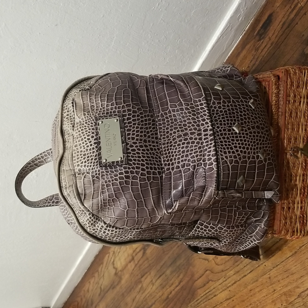 Valentino Diego Croc-Embossed Studded Leather Backpack